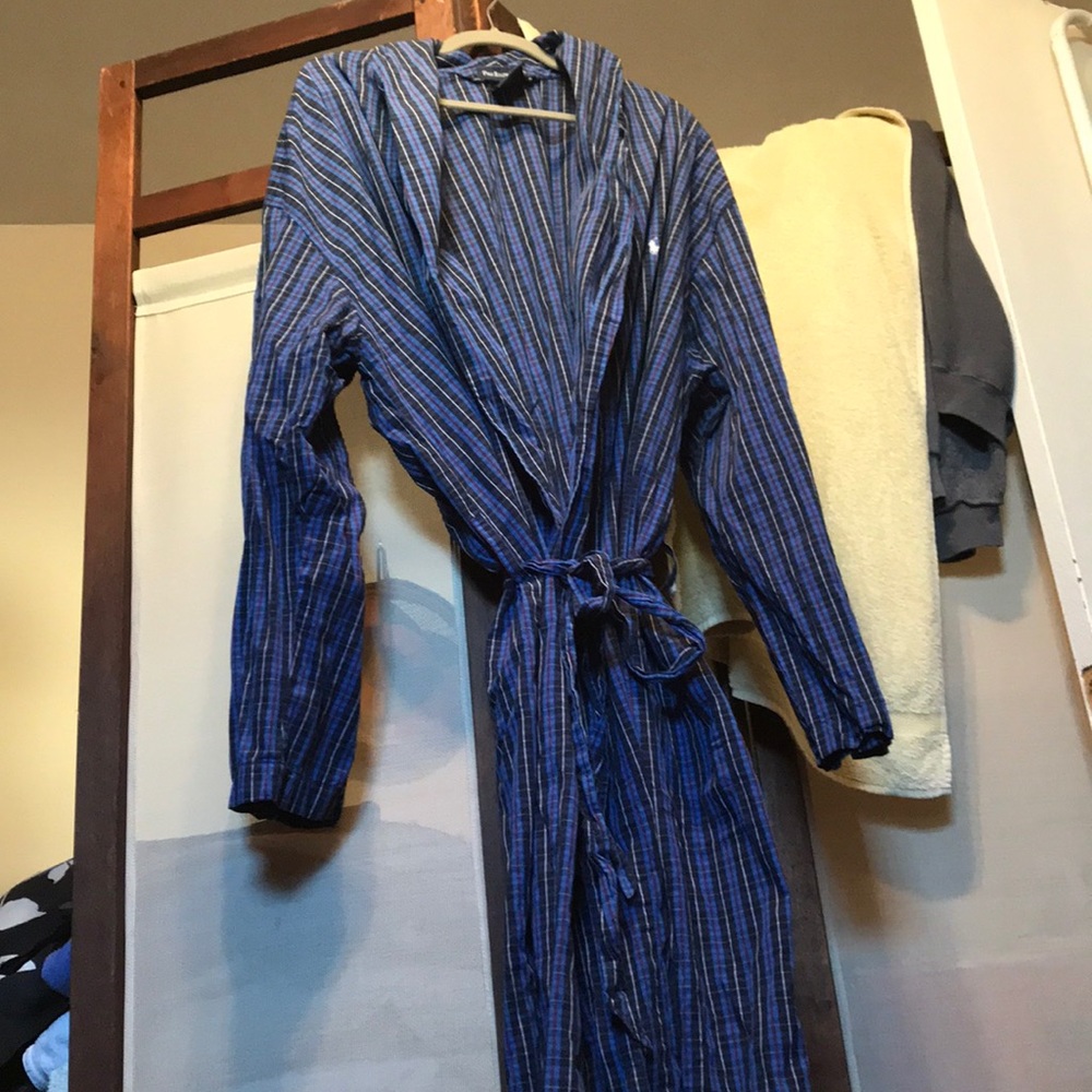 Polo Ralph Lauren blue plaid robe with pockets
